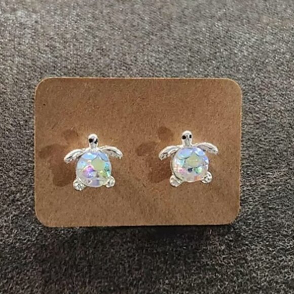 Silver White Turtle Earrings - Picture 1 of 2